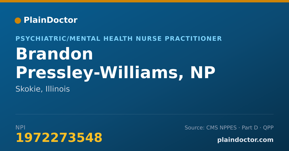 Shareable card for Brandon Pressley-Williams, NP - Psychiatric/Mental Health Nurse Practitioner, Skokie, IL