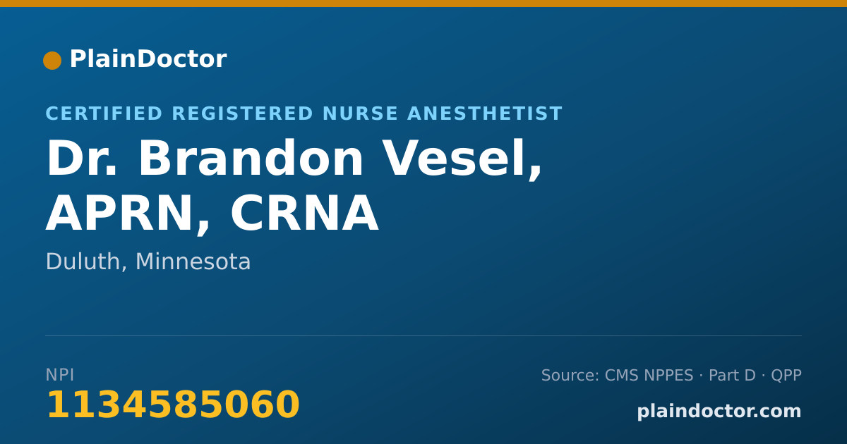 Shareable card for Brandon Vesel, APRN, CRNA - Certified Registered Nurse Anesthetist, Duluth, MN