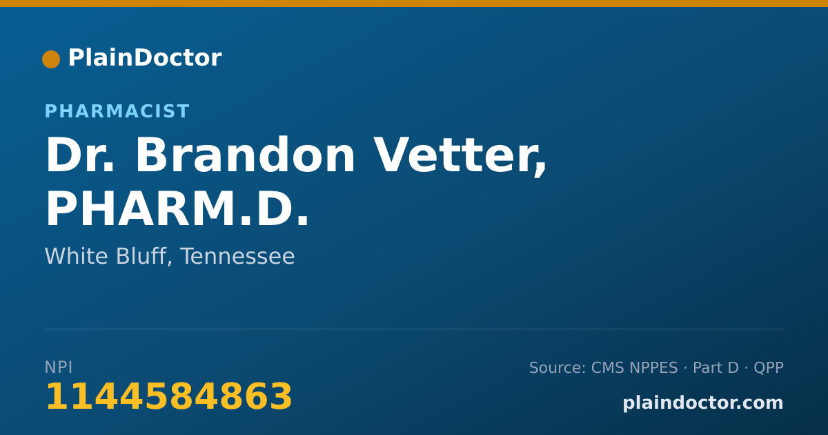 Shareable card for Brandon Vetter, PHARM.D. - Pharmacist, White Bluff, TN