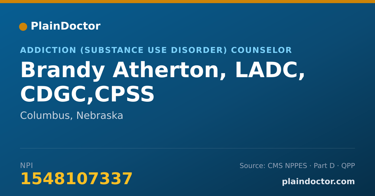 Shareable card for Brandy Atherton, LADC, CDGC,CPSS - Addiction (Substance Use Disorder) Counselor, Columbus, NE