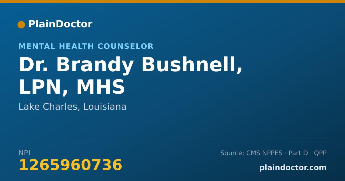 Shareable card for Brandy Bushnell, LPN, MHS - Mental Health Counselor, Lake Charles, LA