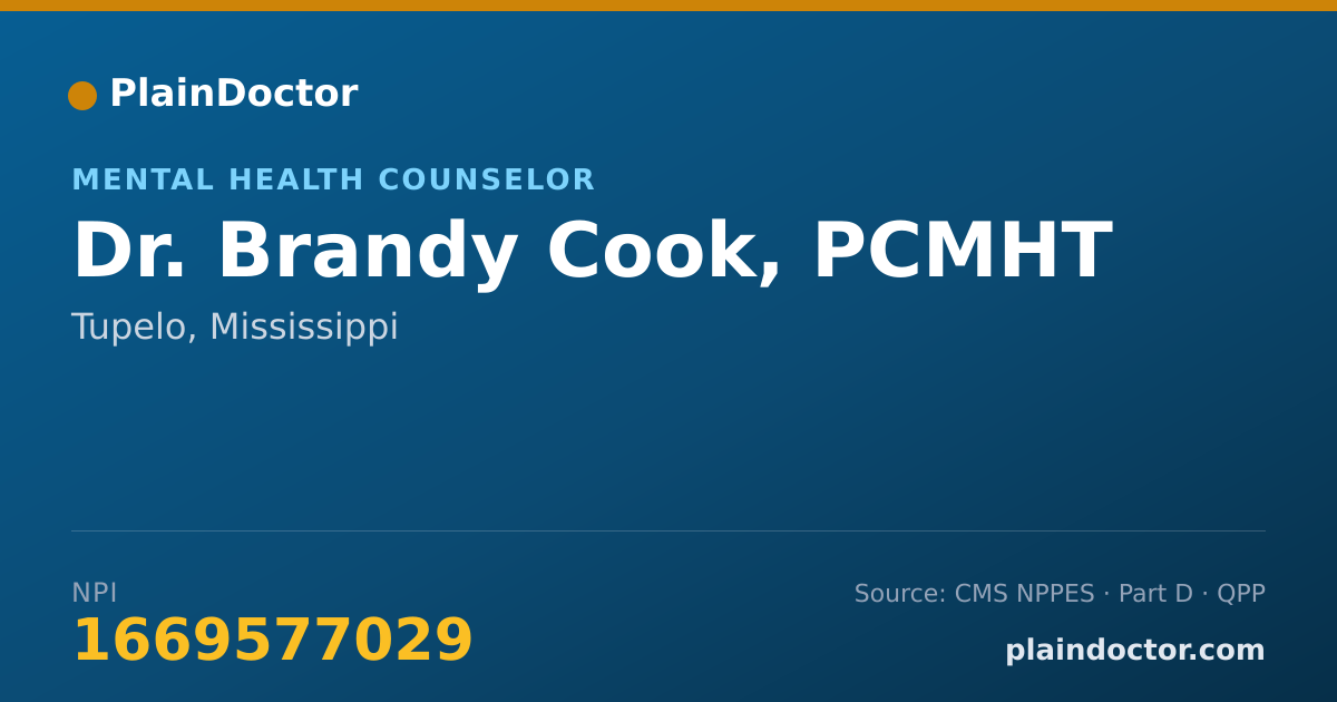 Shareable card for Brandy Cook, PCMHT - Mental Health Counselor, Tupelo, MS