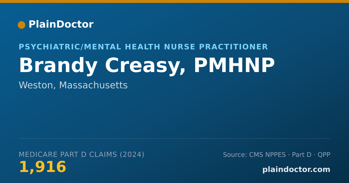 Shareable card for Brandy Creasy, PMHNP - Psychiatric/Mental Health Nurse Practitioner, Weston, MA