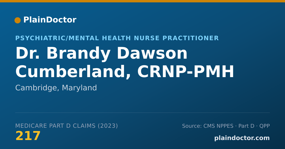Shareable card for Brandy Dawson Cumberland, CRNP-PMH - Psychiatric/Mental Health Nurse Practitioner, Cambridge, MD