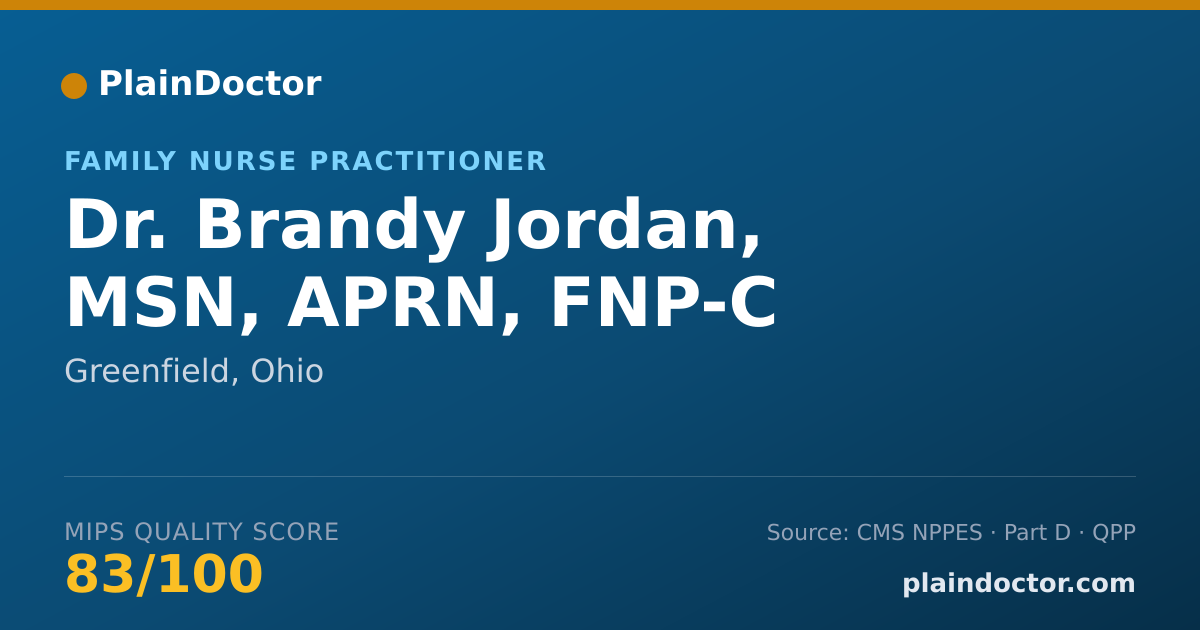 Shareable card for Brandy Jordan, MSN, APRN, FNP-C - Family Nurse Practitioner, Greenfield, OH