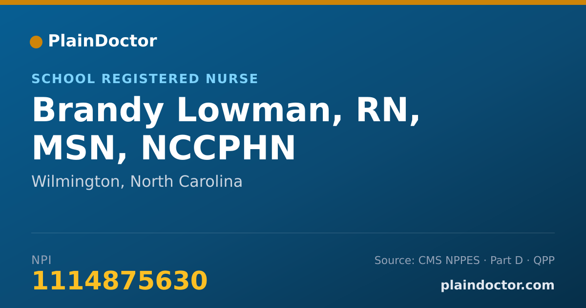 Shareable card for Brandy Lowman, RN, MSN, NCCPHN - School Registered Nurse, Wilmington, NC