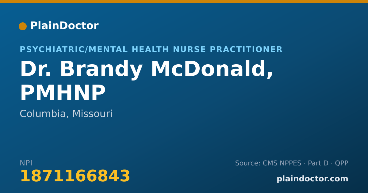 Shareable card for Brandy McDonald, PMHNP - Psychiatric/Mental Health Nurse Practitioner, Columbia, MO