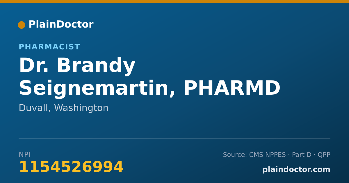 Shareable card for Brandy Seignemartin, PHARMD - Pharmacist, Duvall, WA