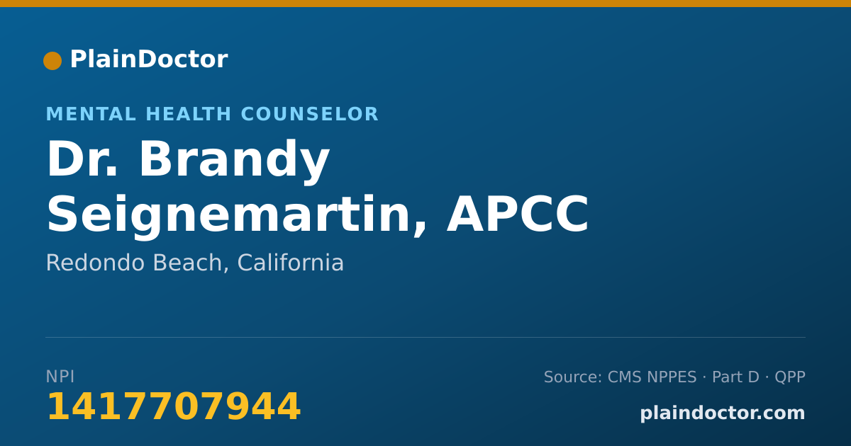 Shareable card for Brandy Seignemartin, APCC - Mental Health Counselor, Redondo Beach, CA