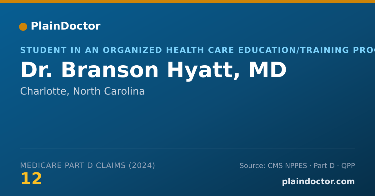 Shareable card for Branson Hyatt, MD - Student in an Organized Health Care Education/Training Program, Charlotte, NC
