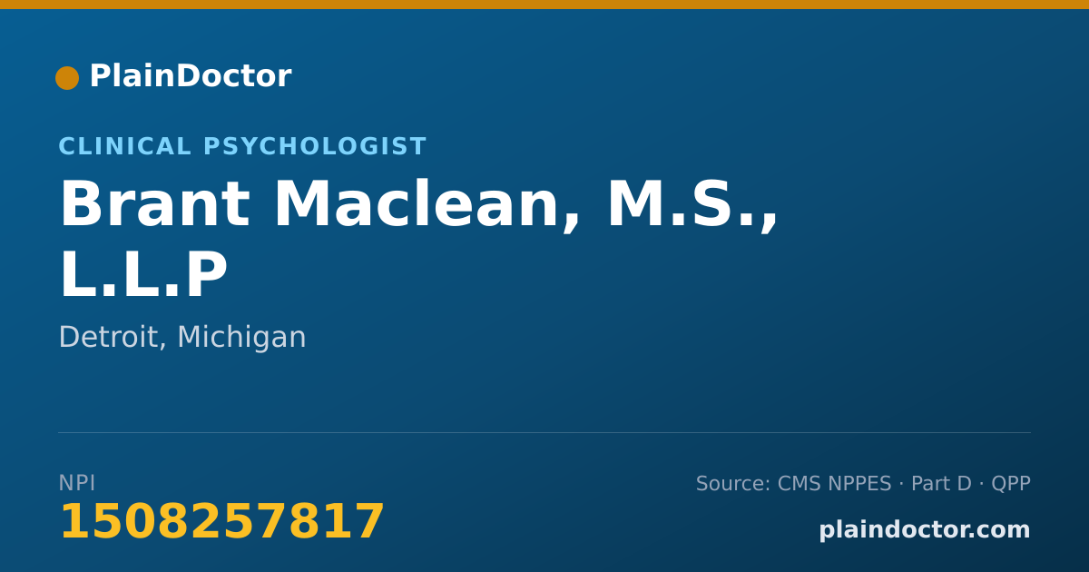 Shareable card for Brant Maclean, M.S., L.L.P - Clinical Psychologist, Detroit, MI