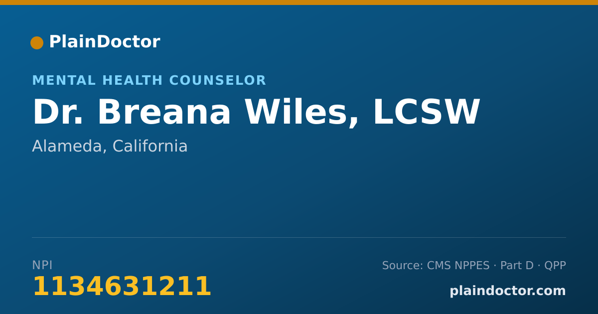 Shareable card for Breana Wiles, LCSW - Mental Health Counselor, Alameda, CA