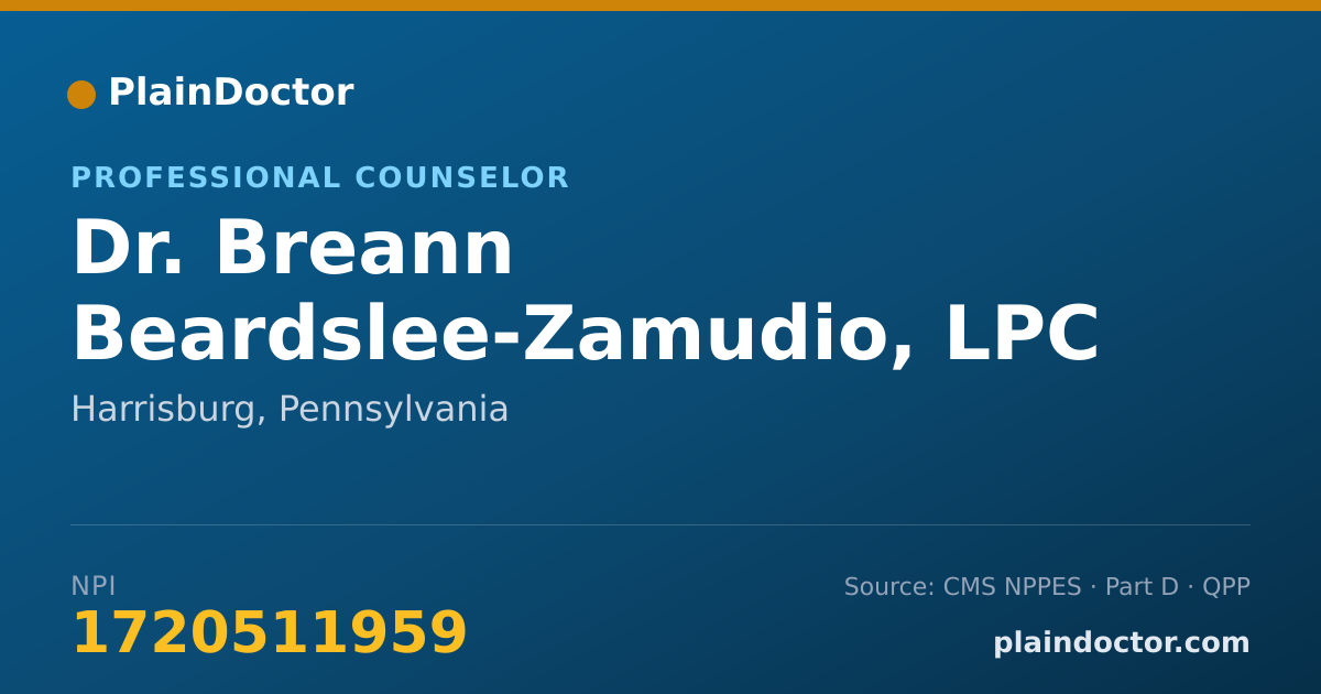Shareable card for Breann Beardslee-Zamudio, LPC - Professional Counselor, Harrisburg, PA