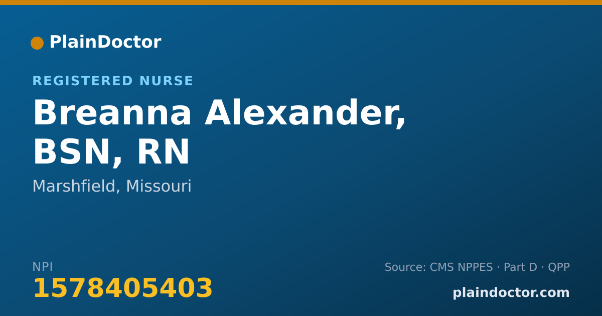 Shareable card for Breanna Alexander, BSN, RN - Registered Nurse, Marshfield, MO
