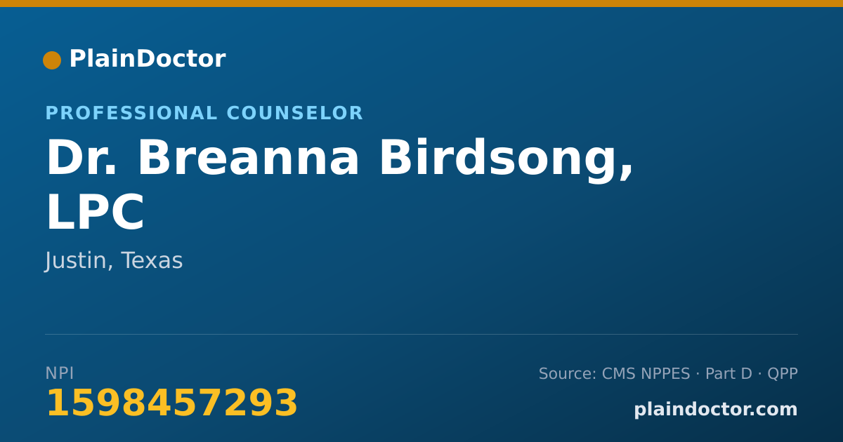 Shareable card for Breanna Birdsong, LPC - Professional Counselor, Justin, TX