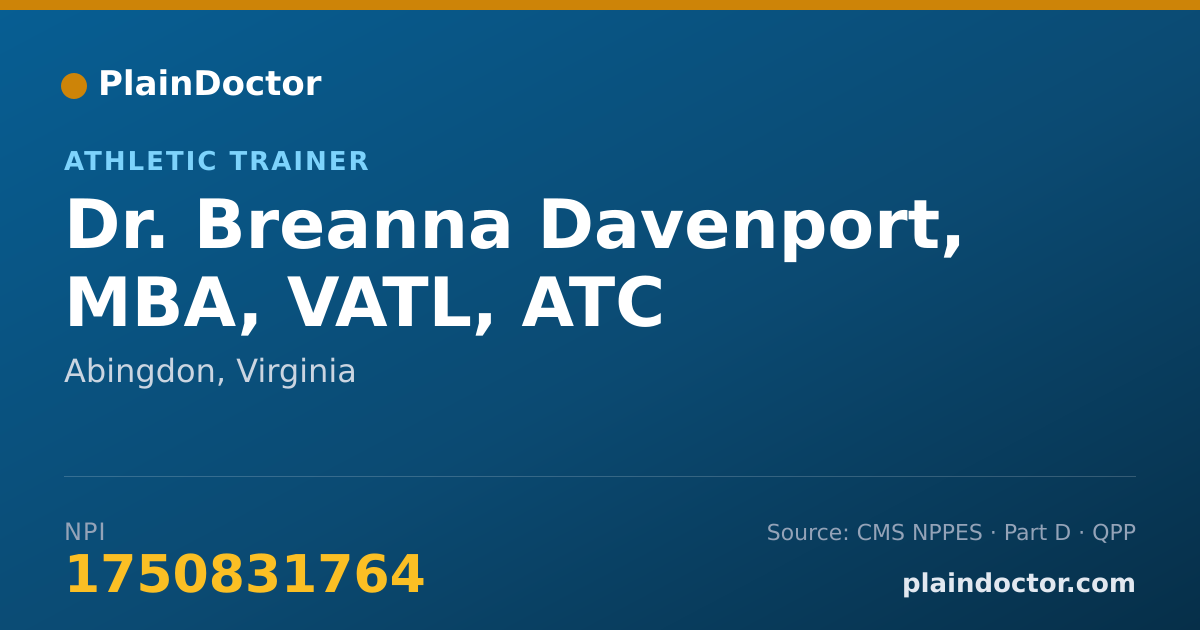 Shareable card for Breanna Davenport, MBA, VATL, ATC - Athletic Trainer, Abingdon, VA