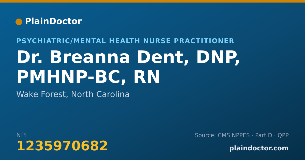 Shareable card for Breanna Dent, DNP, PMHNP-BC, RN - Psychiatric/Mental Health Nurse Practitioner, Wake Forest, NC