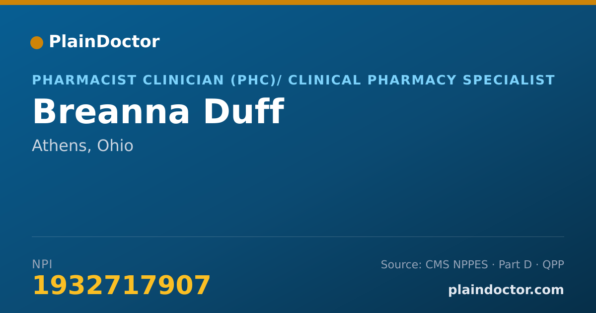 Shareable card for Breanna Duff - Pharmacist Clinician (PhC)/ Clinical Pharmacy Specialist, Athens, OH