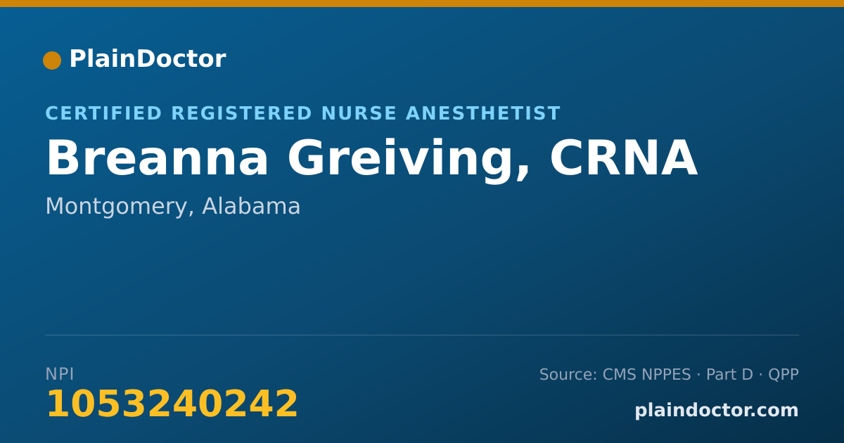 Shareable card for Breanna Greiving, CRNA - Certified Registered Nurse Anesthetist, Montgomery, AL