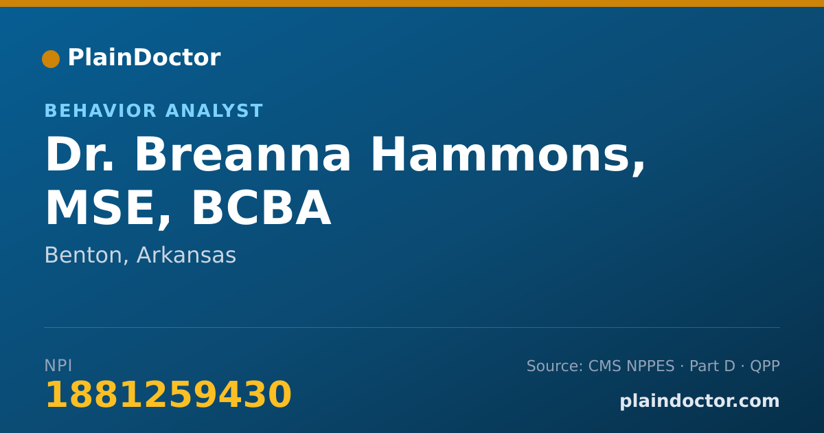 Shareable card for Breanna Hammons, MSE, BCBA - Behavior Analyst, Benton, AR