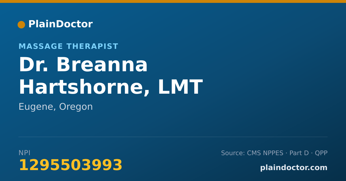 Shareable card for Breanna Hartshorne, LMT - Massage Therapist, Eugene, OR