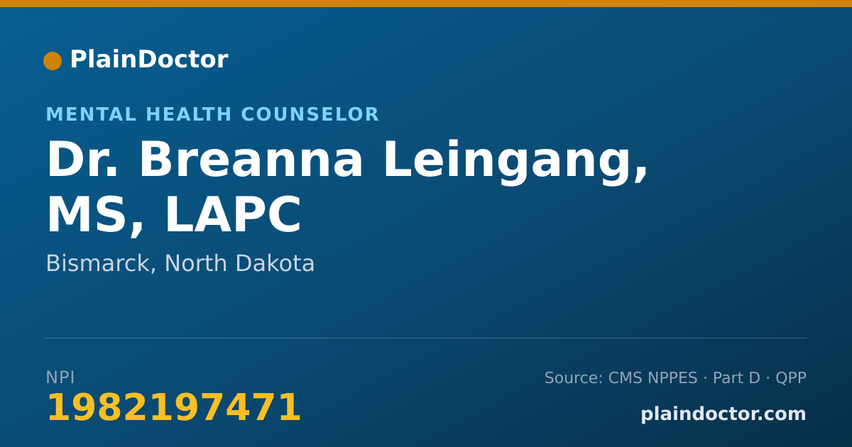 Shareable card for Breanna Leingang, MS, LAPC - Mental Health Counselor, Bismarck, ND