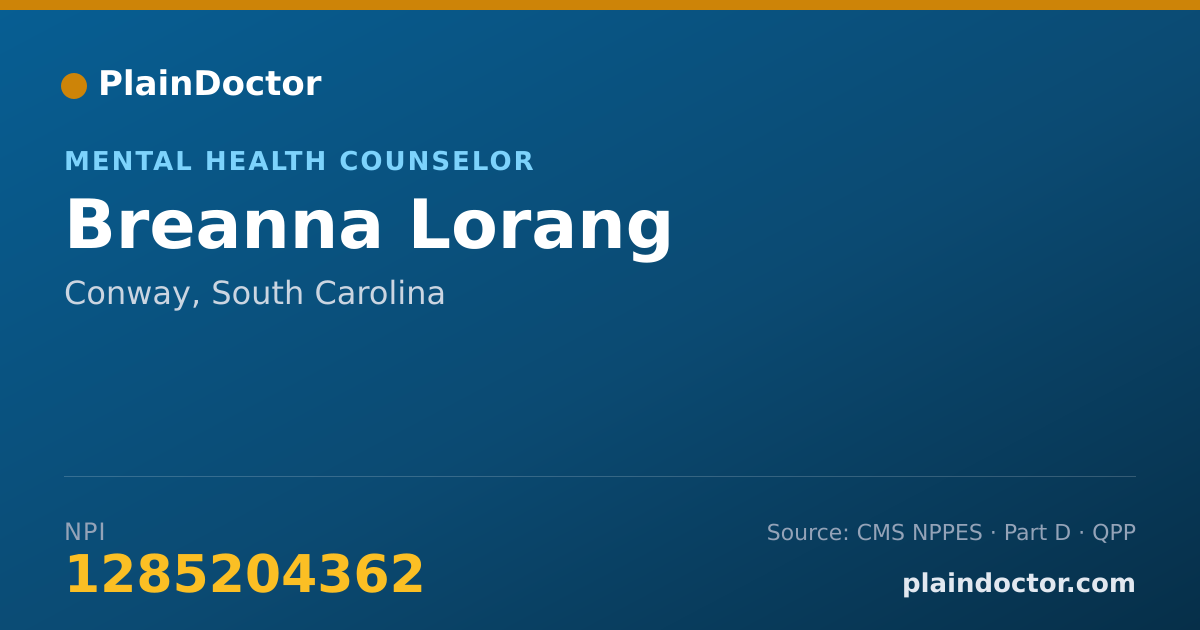 Shareable card for Breanna Lorang - Mental Health Counselor, Conway, SC
