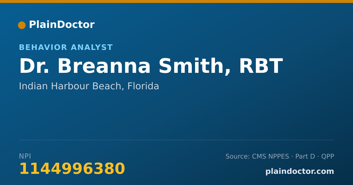 Shareable card for Breanna Smith, RBT - Behavior Analyst, Indian Harbour Beach, FL