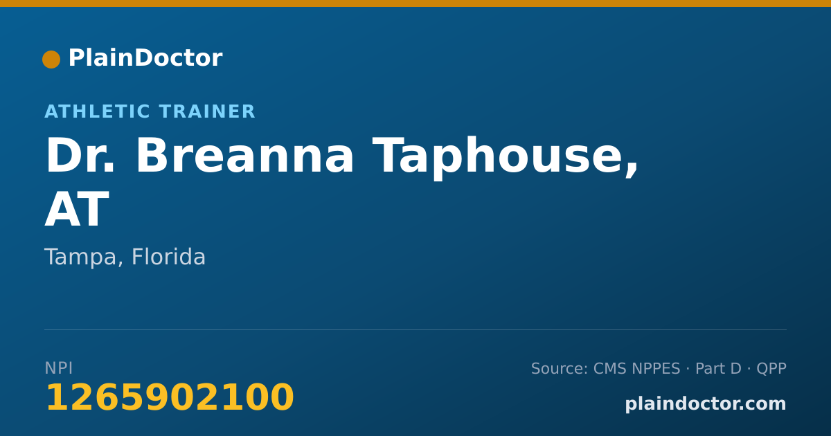 Shareable card for Breanna Taphouse, AT - Athletic Trainer, Tampa, FL