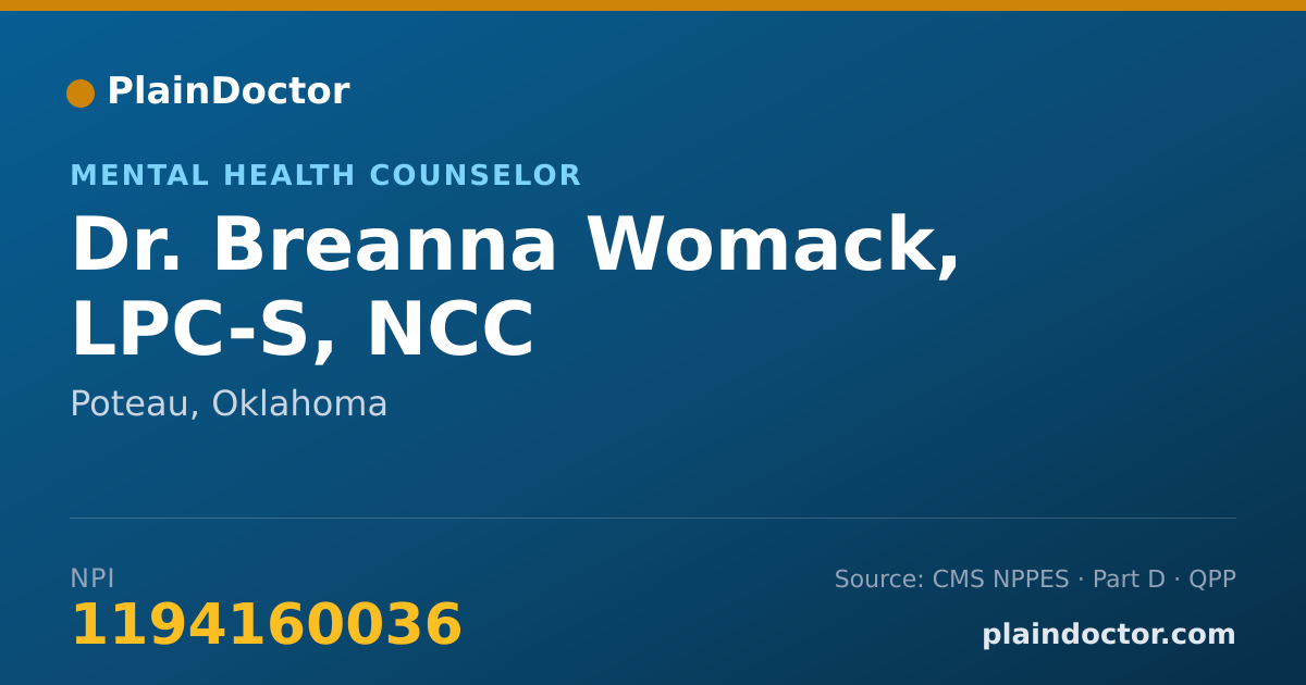 Shareable card for Breanna Womack, LPC-S, NCC - Mental Health Counselor, Poteau, OK