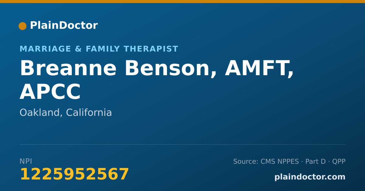 Shareable card for Breanne Benson, AMFT, APCC - Marriage & Family Therapist, Oakland, CA