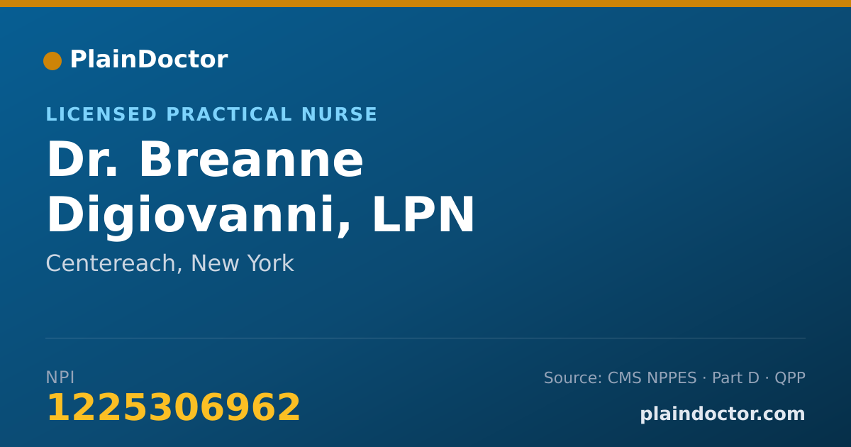Shareable card for Breanne Digiovanni, LPN - Licensed Practical Nurse, Centereach, NY