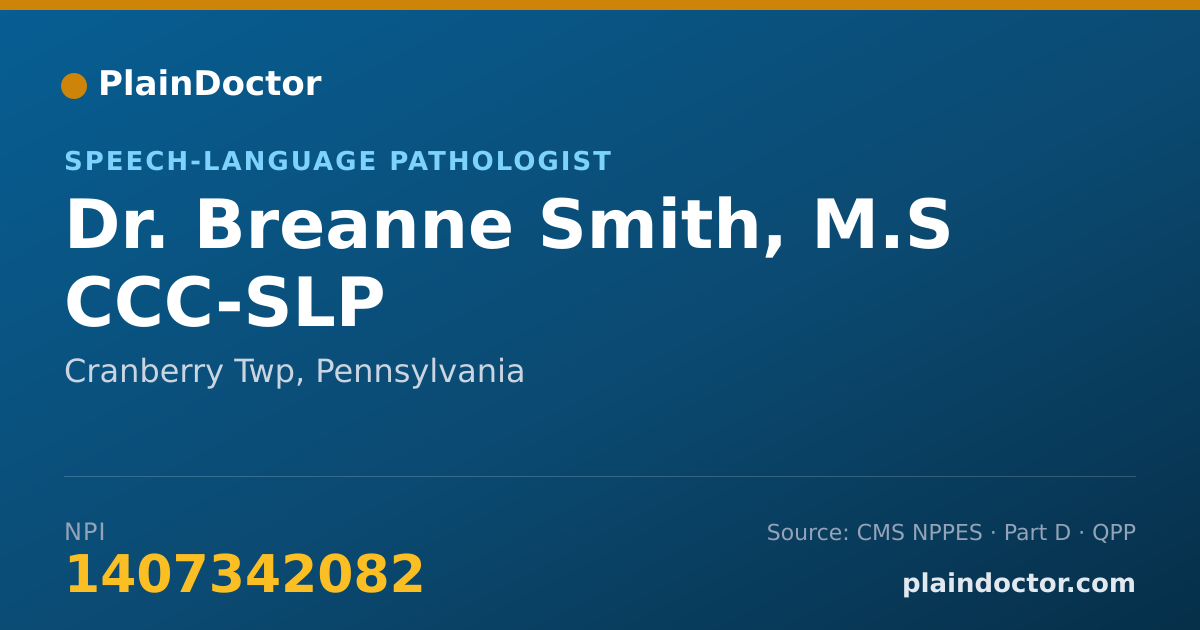 Shareable card for Breanne Smith, M.S CCC-SLP - Speech-Language Pathologist, Cranberry Twp, PA