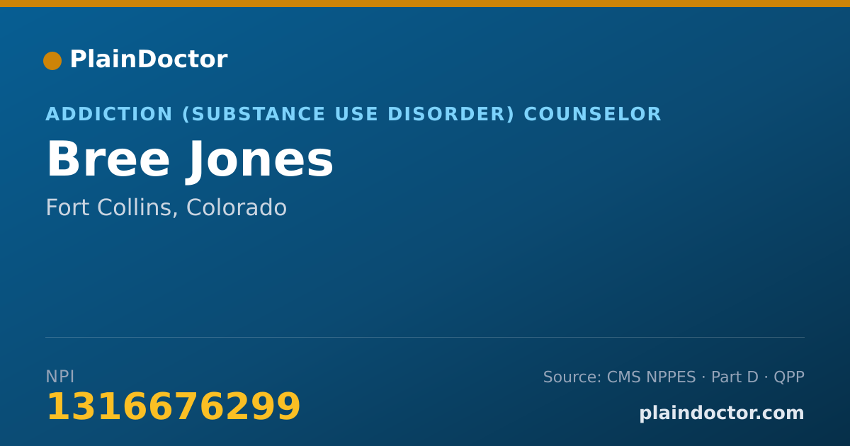 Shareable card for Bree Jones - Addiction (Substance Use Disorder) Counselor, Fort Collins, CO