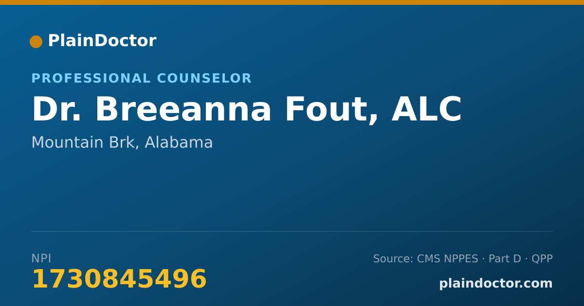 Shareable card for Breeanna Fout, ALC - Professional Counselor, Mountain Brk, AL