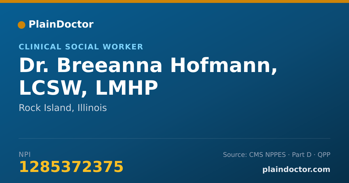 Shareable card for Breeanna Hofmann, LCSW, LMHP - Clinical Social Worker, Rock Island, IL