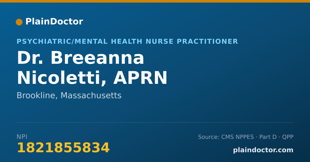 Shareable card for Breeanna Nicoletti, APRN - Psychiatric/Mental Health Nurse Practitioner, Brookline, MA