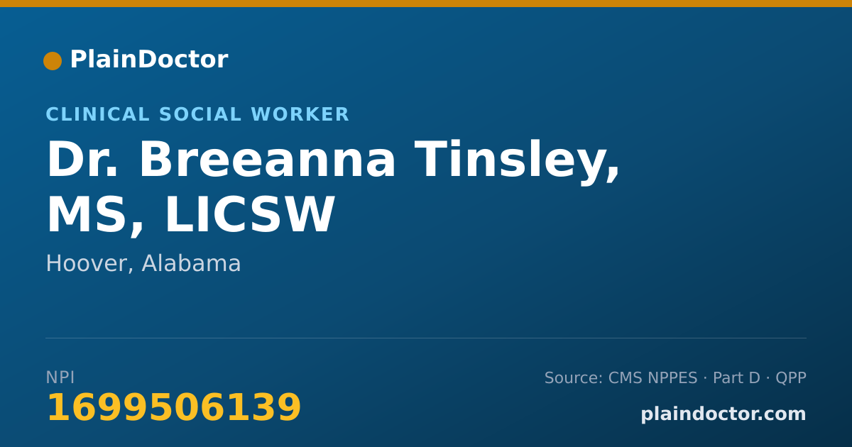 Shareable card for Breeanna Tinsley, MS, LICSW - Clinical Social Worker, Hoover, AL