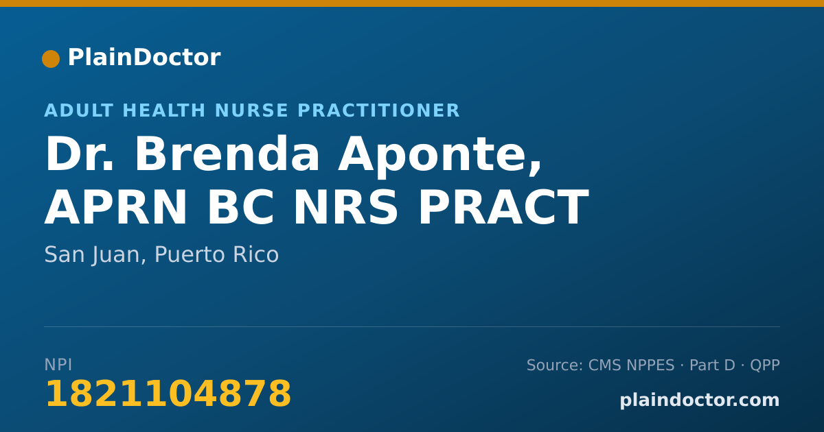 Shareable card for Brenda Aponte, APRN BC NRS PRACT - Adult Health Nurse Practitioner, San Juan, PR