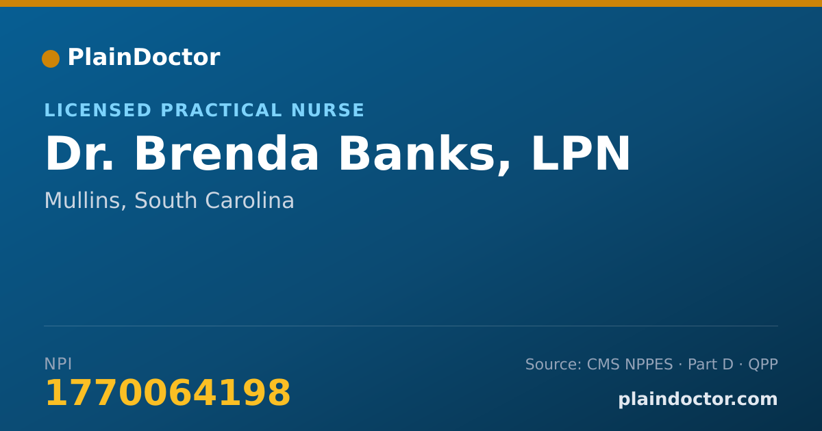 Shareable card for Brenda Banks, LPN - Licensed Practical Nurse, Mullins, SC