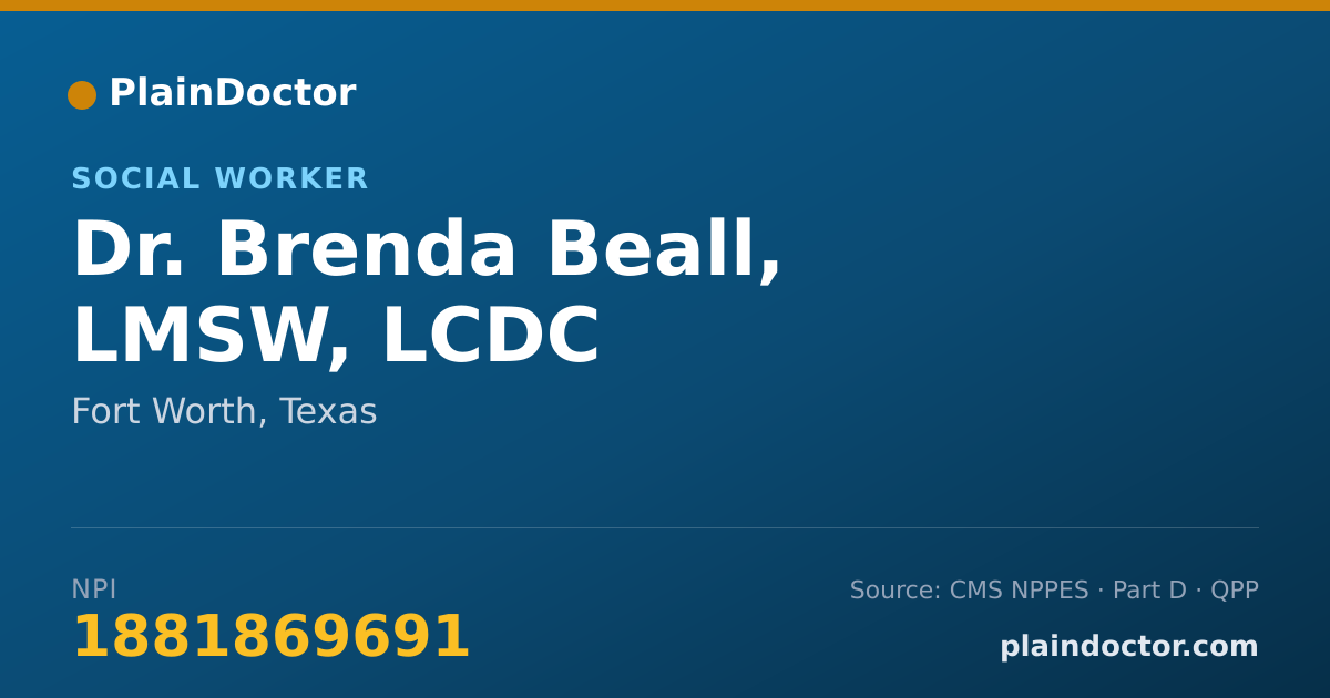 Shareable card for Brenda Beall, LMSW, LCDC - Social Worker, Fort Worth, TX