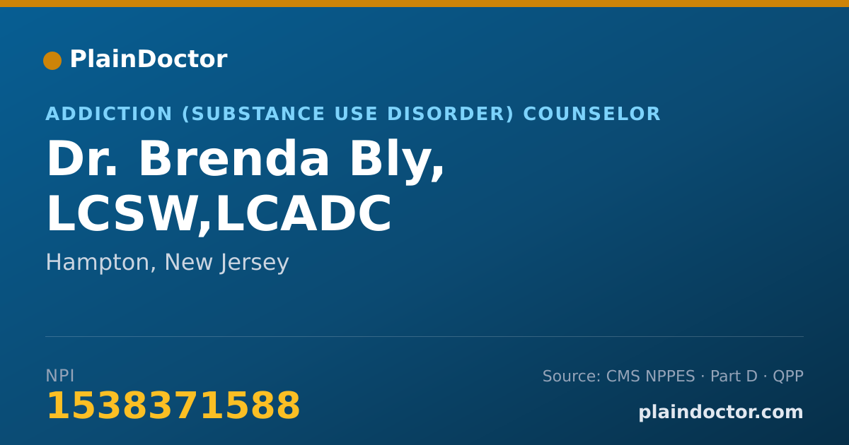 Shareable card for Brenda Bly, LCSW,LCADC - Addiction (Substance Use Disorder) Counselor, Hampton, NJ