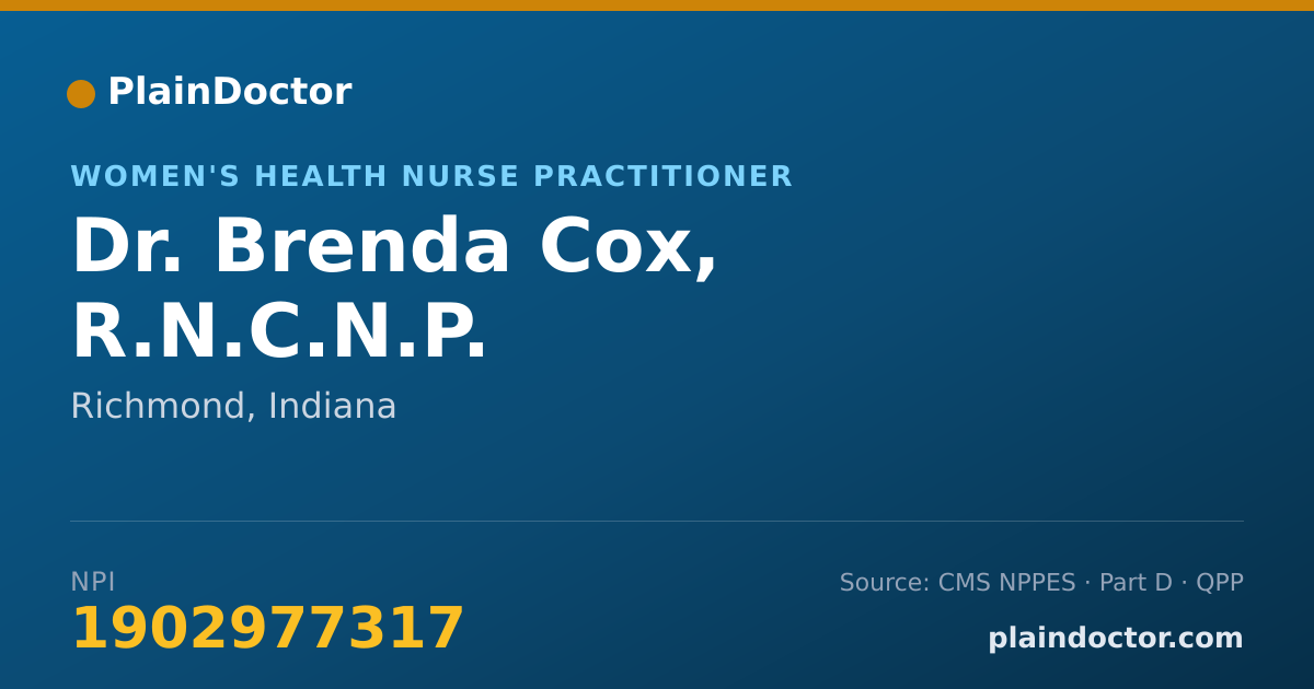 Shareable card for Brenda Cox, R.N.C.N.P. - Women's Health Nurse Practitioner, Richmond, IN