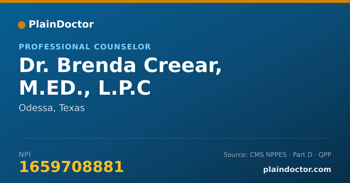 Shareable card for Brenda Creear, M.ED., L.P.C - Professional Counselor, Odessa, TX