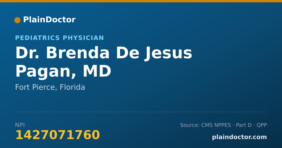 Shareable card for Brenda De Jesus Pagan, MD - Pediatrics Physician, Fort Pierce, FL
