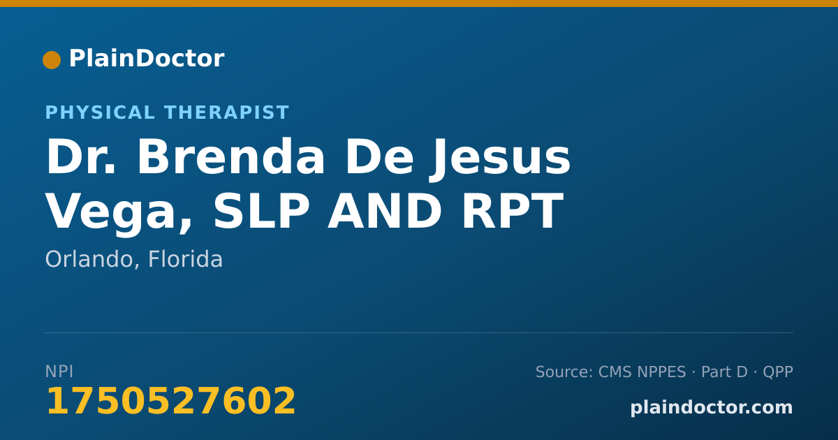 Shareable card for Brenda De Jesus Vega, SLP AND RPT - Physical Therapist, Orlando, FL
