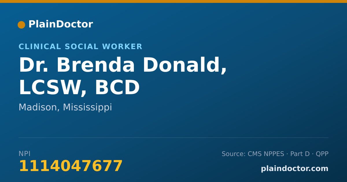 Shareable card for Brenda Donald, LCSW, BCD - Clinical Social Worker, Madison, MS