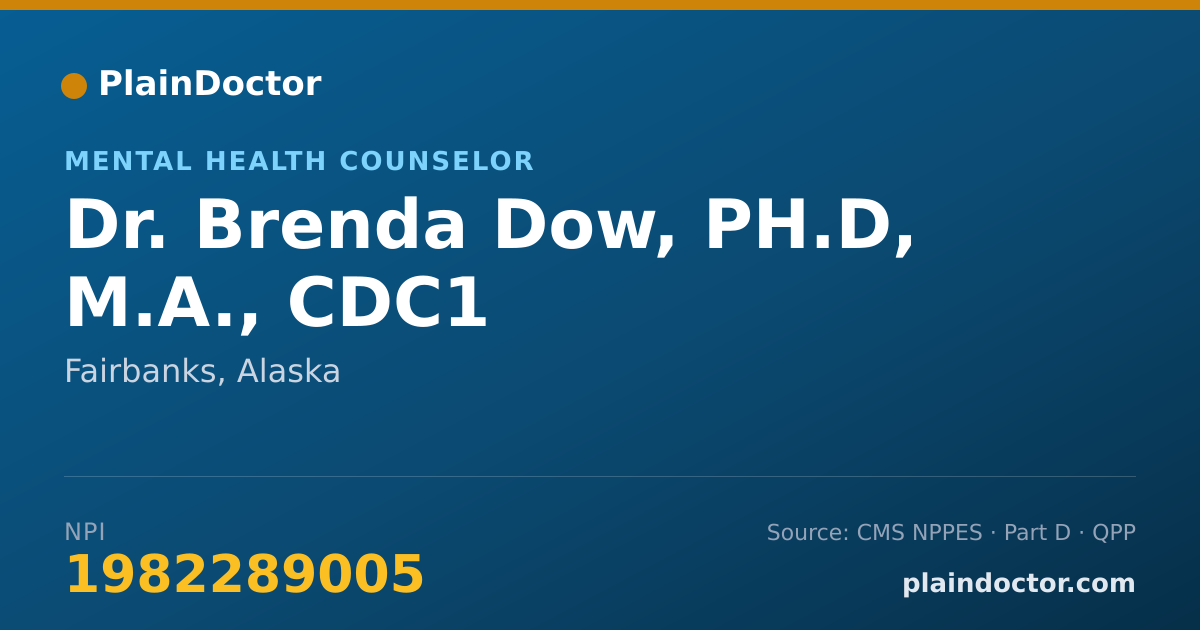 Shareable card for Brenda Dow, PH.D, M.A., CDC1 - Mental Health Counselor, Fairbanks, AK
