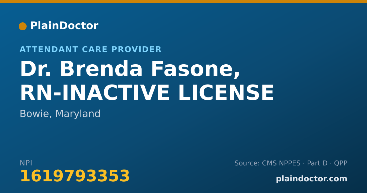 Shareable card for Brenda Fasone, RN-INACTIVE LICENSE - Attendant Care Provider, Bowie, MD