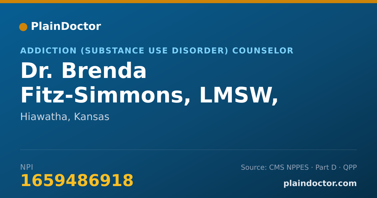 Shareable card for Brenda Fitz-Simmons, LMSW, CADC1, SAP - Addiction (Substance Use Disorder) Counselor, Hiawatha, KS
